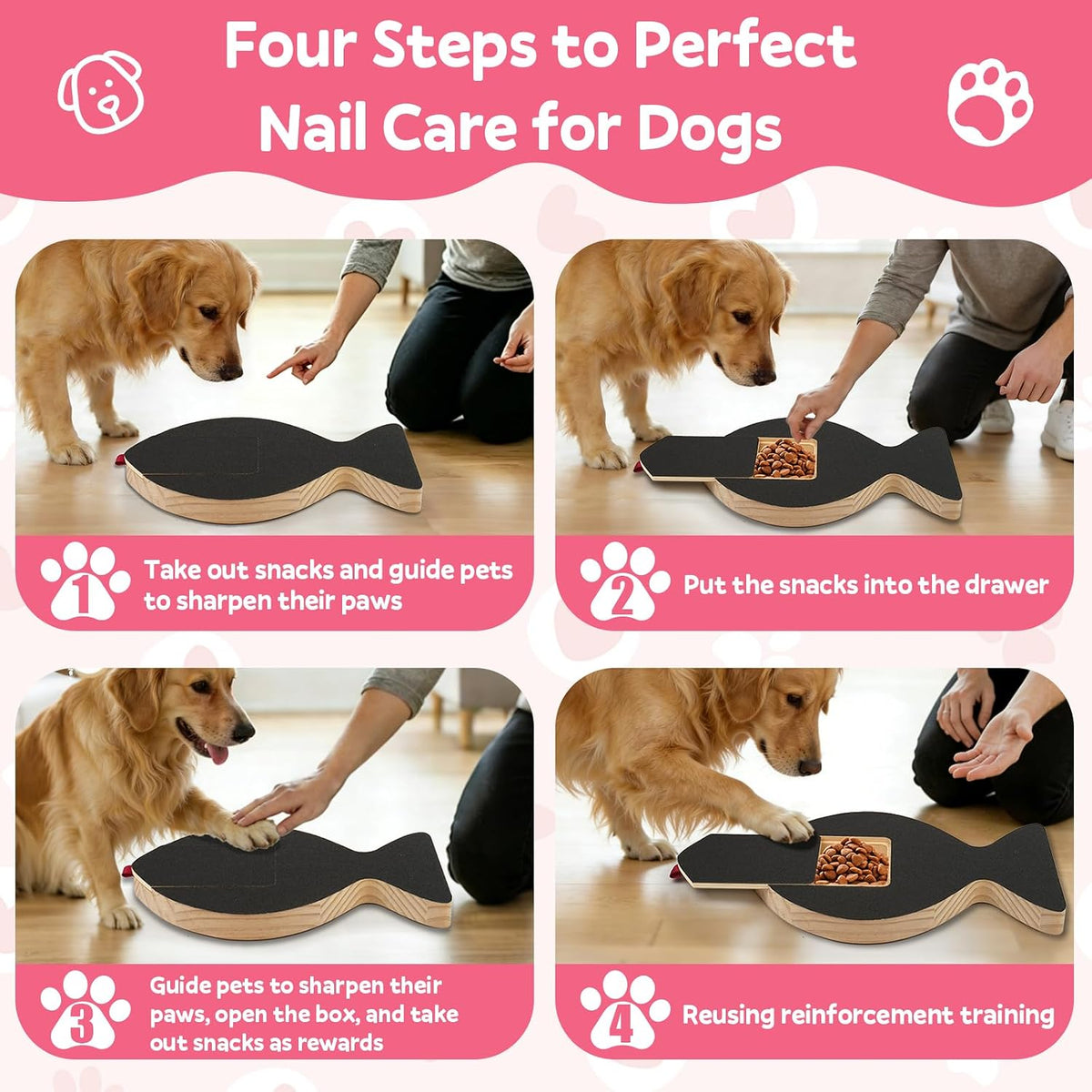 Brivel Dog Nail Scratch Board With Hidden Treat Box Natural Pine Wood Interactive Nail Filing Board With Extra Sandpapers And Non-Slip Pad