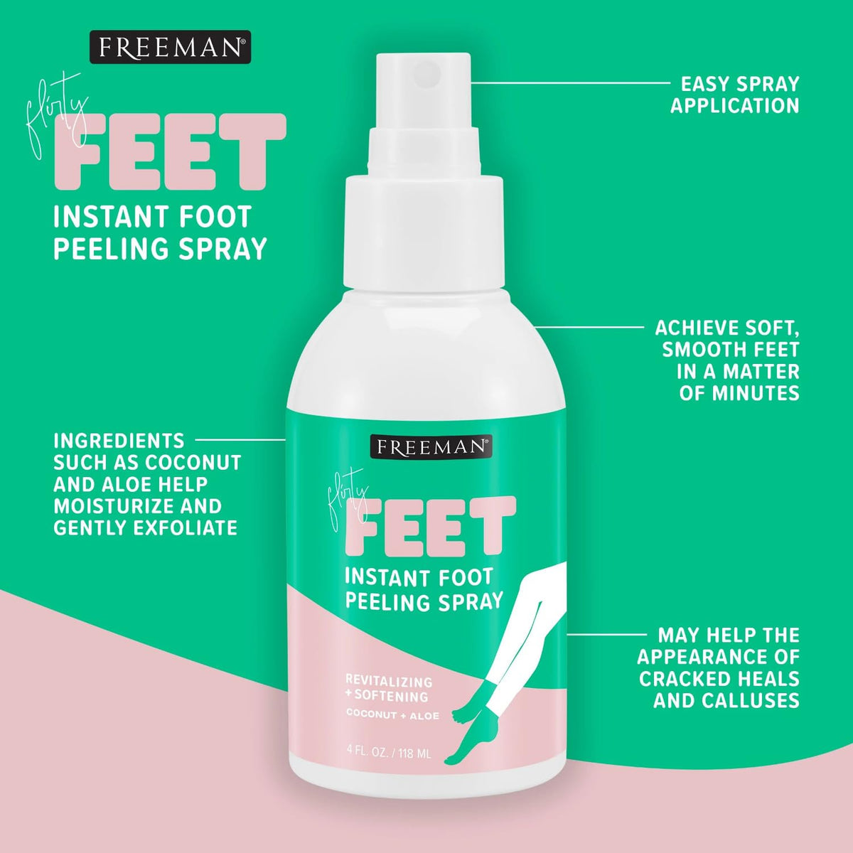 Freeman exfoliating foot spray 4 fluid ounces bottle back view