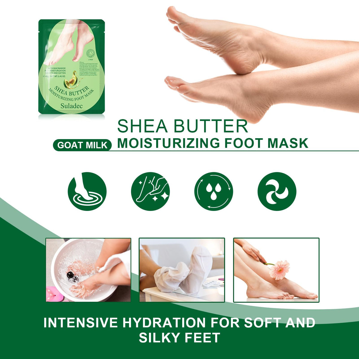 SULADEC 5 pairs value pack of moisturizing foot masks for men and women