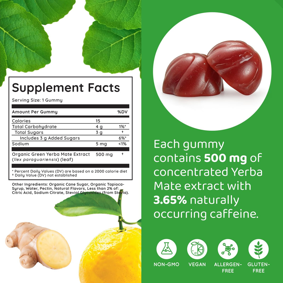 Yuzu and ginger flavored yerba mate herbal supplement bag