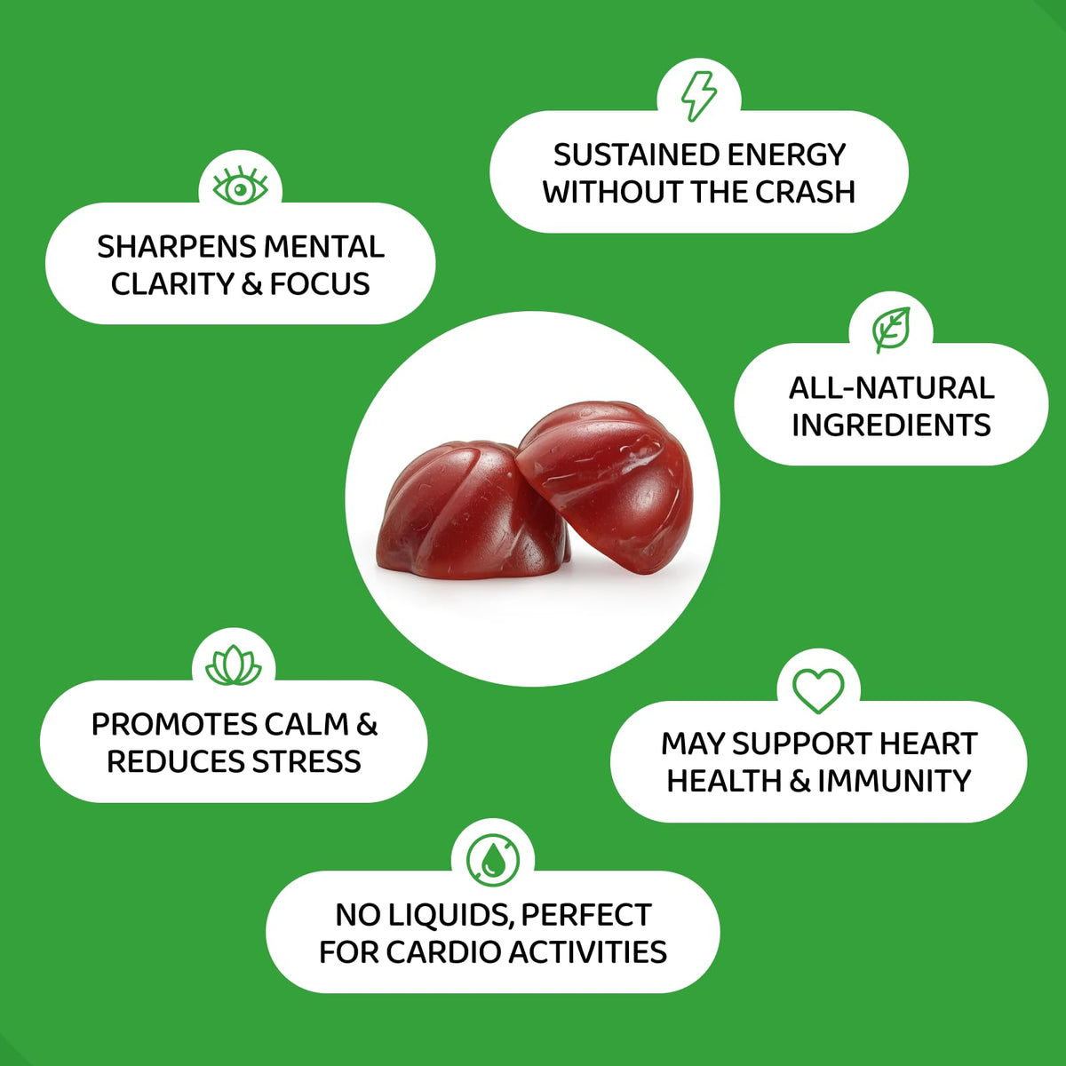 Vegan and non-GMO labels on HOLYMARY energy gummies packaging