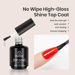 Beetles no wipe gel top coat fifteen milliliter bottle showing shiny finish benefits