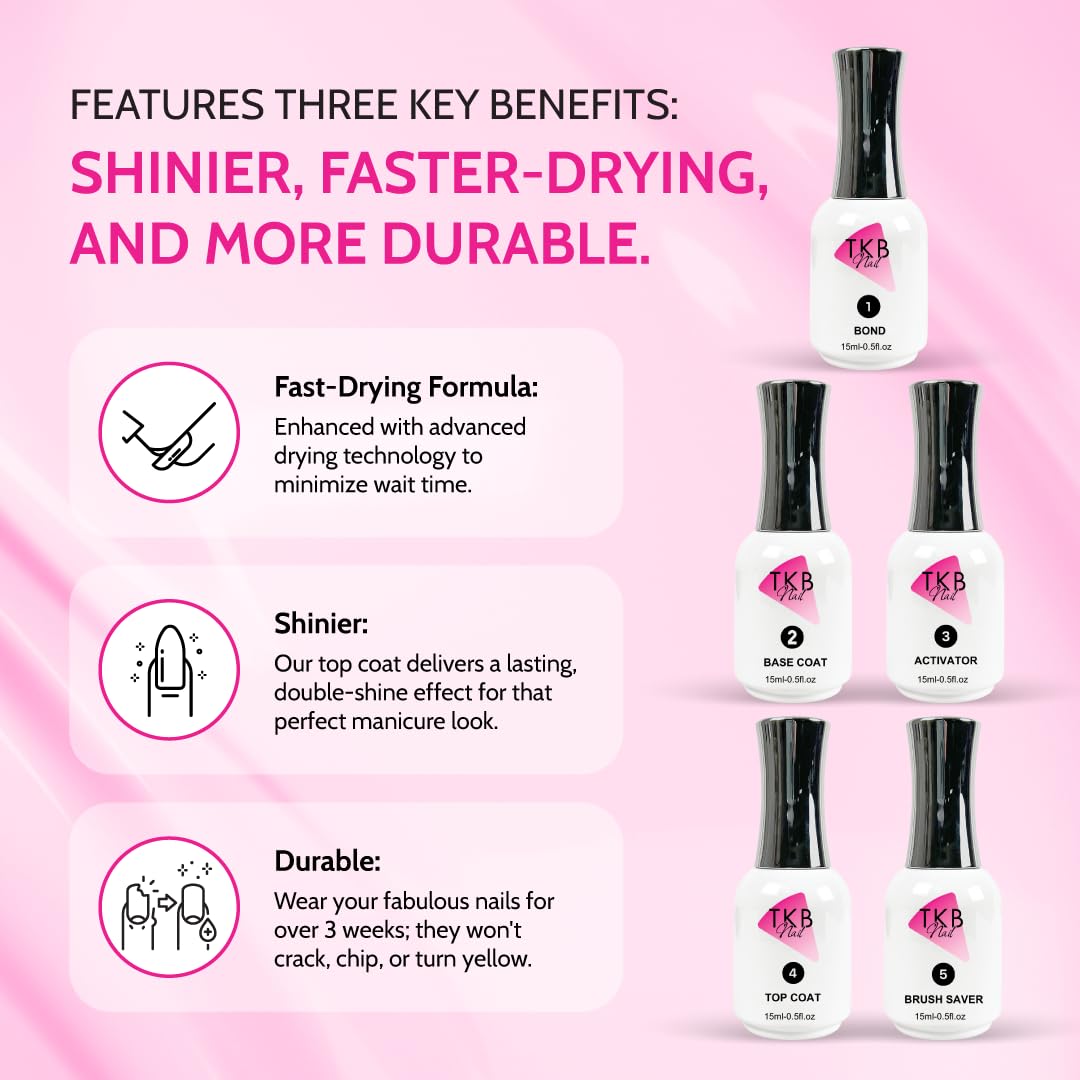 TKB Trading Activator and Top Coat liquids for high gloss nail curing