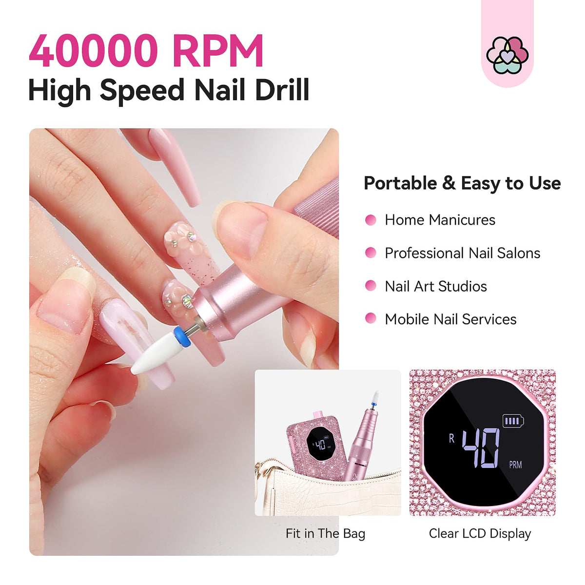 Handheld view of Saviland pink electric nail drill pen