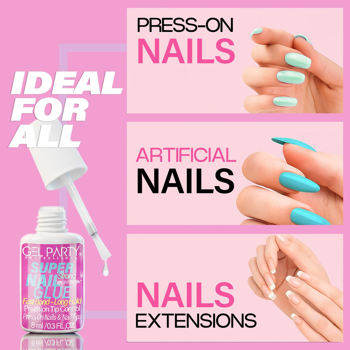 Professional manicure using Gel Party super strong nail glue