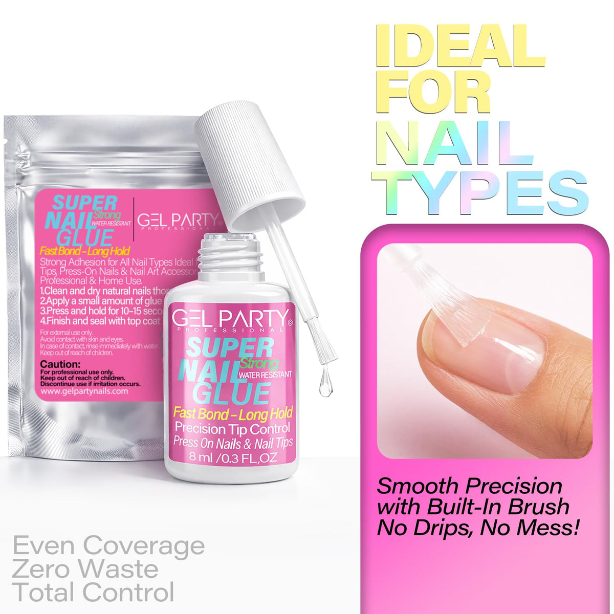 Close up of Gel Party nail adhesive bottle