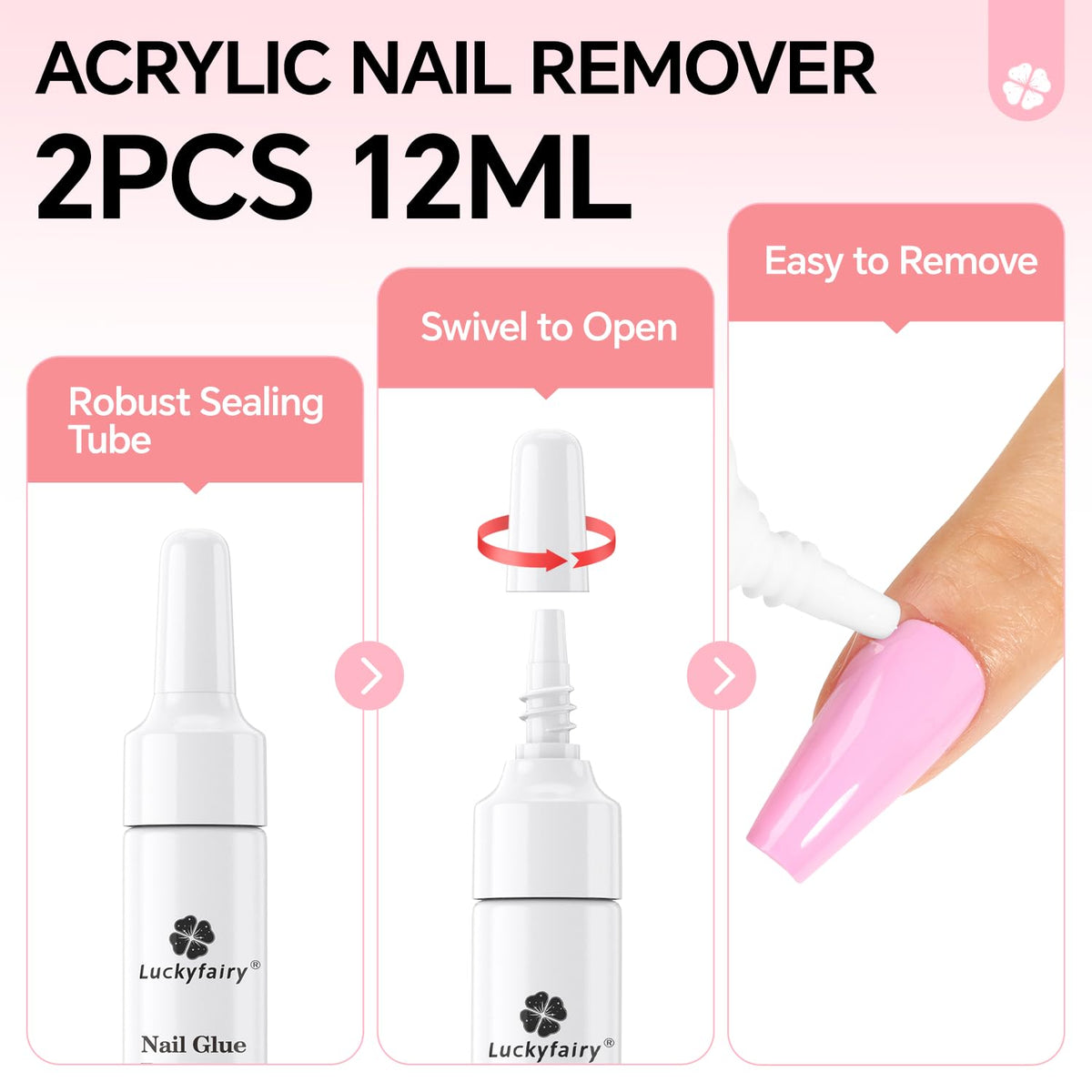 Close up of acetone free nail glue remover packaging