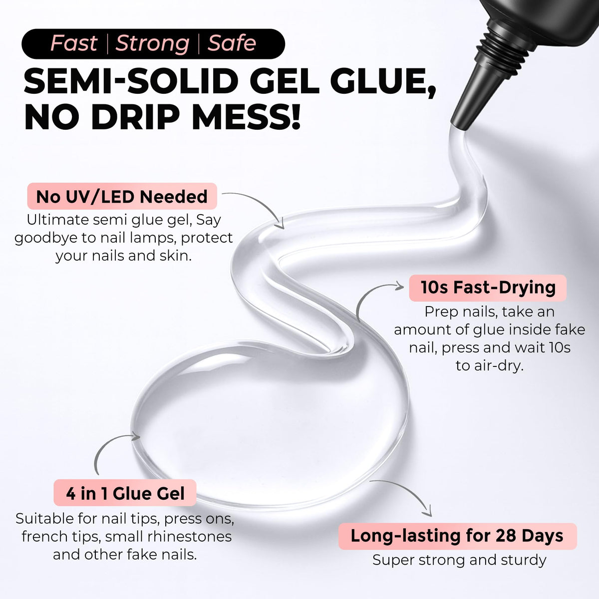 Close up of Curvlife semi solid gel nail glue texture