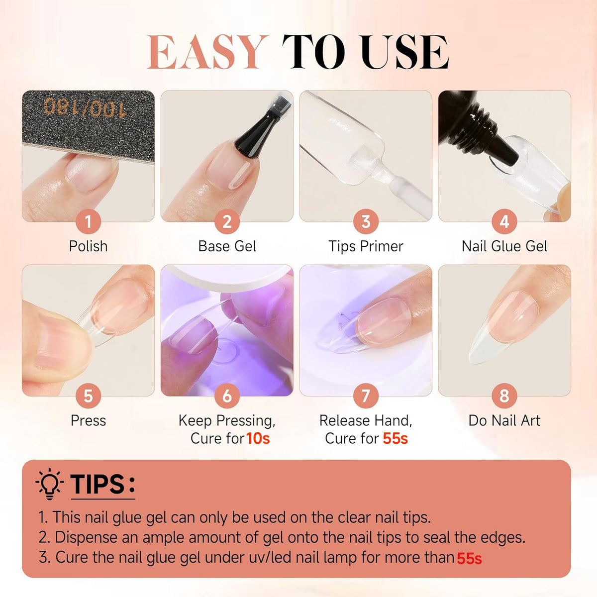 UV lamp curing Una Gella gel glue on hand