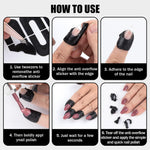 Peel off nail polish guard stickers protecting skin from smudges during UV gel nail lacquer painting