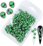 Close up of vibrant green alien shaped clay flakes for DIY crafts
