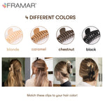 Detailed close up of Framar neutral matte claw clips