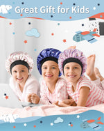 Breathable baby satin sleep cap packaging and dimensions view