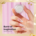 Close up of pearl mirror effect on gel nails