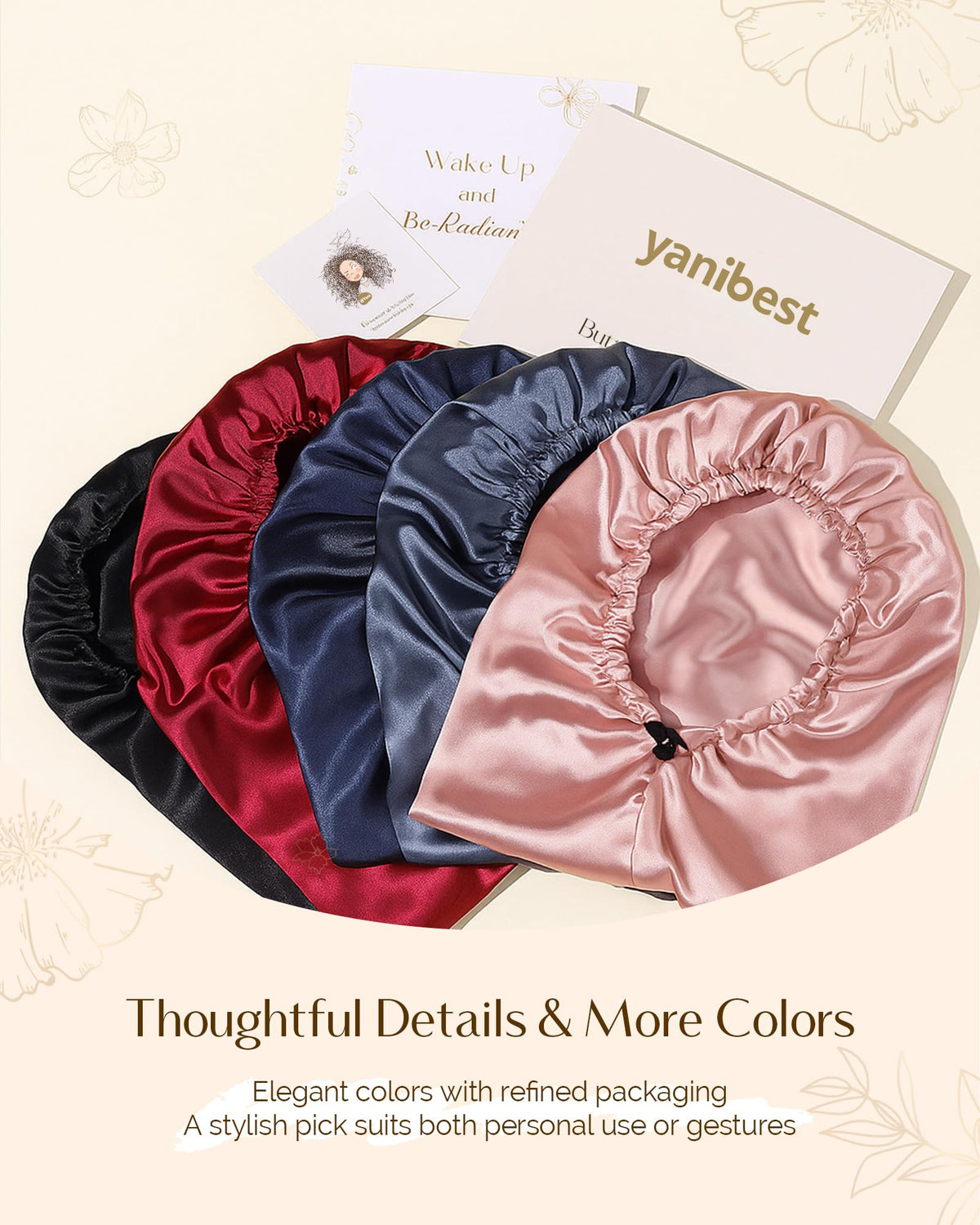 Product packaging and details for the authentic imported long hair bonnet.