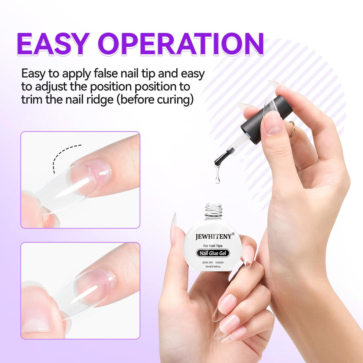 Close up of Jewhiteny nail glue gel brush applicator