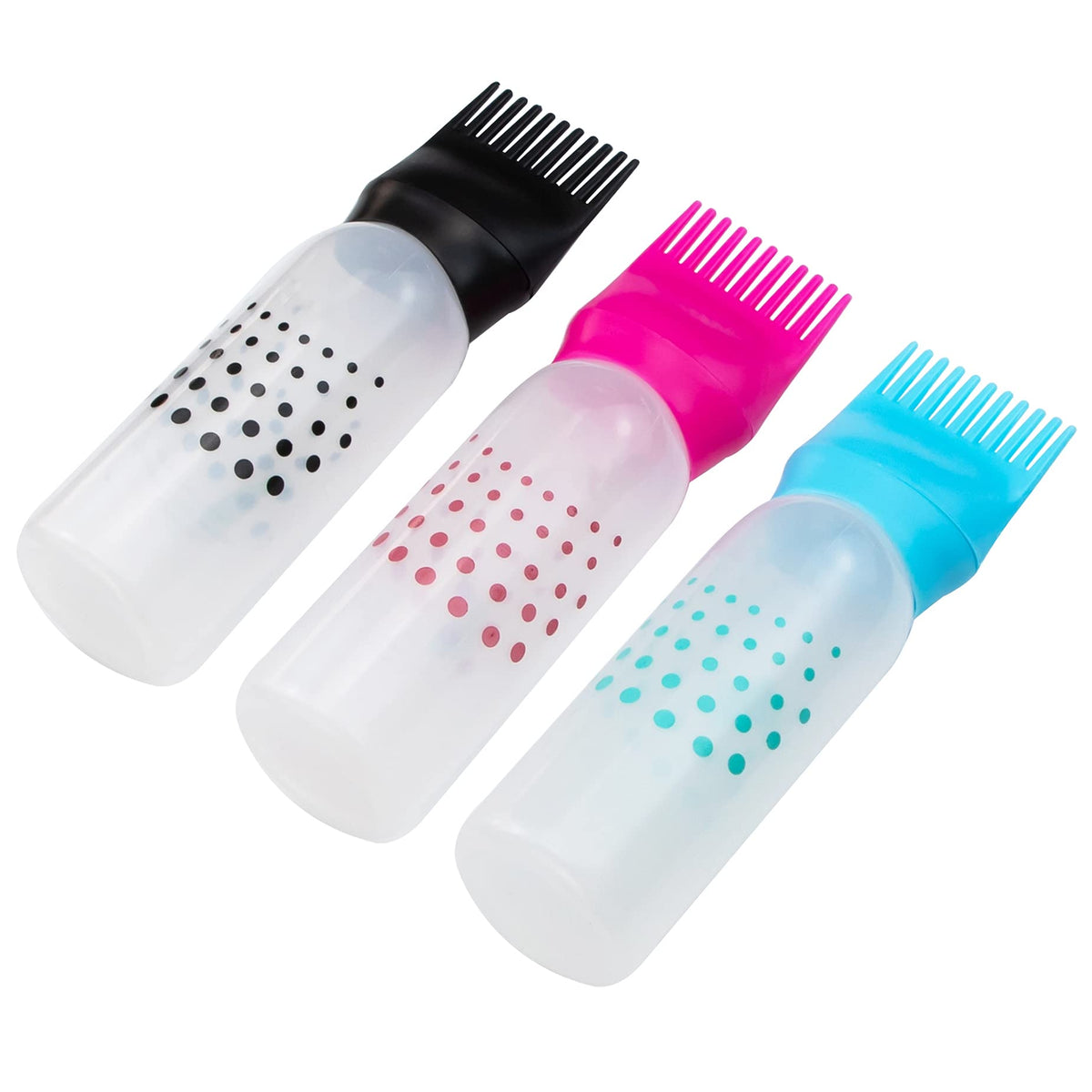 Demonstration of squeezing the flexible plastic bottle to show smooth liquid flow through the comb tip.