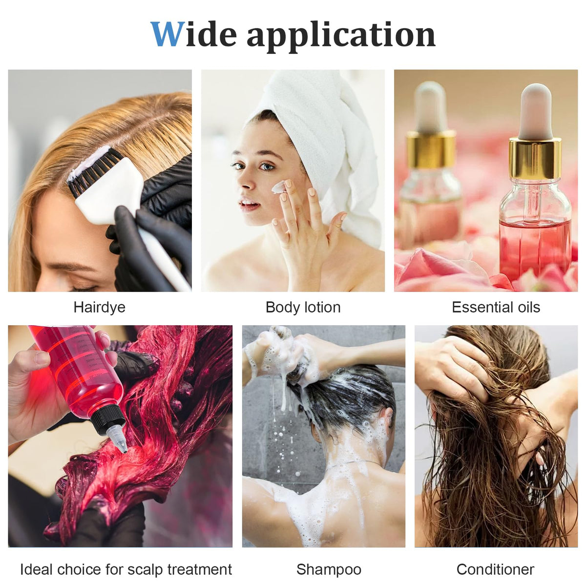 Squeezable clear plastic applicator bottle being used for precise scalp oil application.