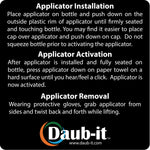 Demonstration view of the Racquet Art dauber bottle being used for precision liquid placement on a crafting surface.