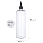 Two pack of transparent plastic squeeze bottles for hair oiling and salon chemical dispensing