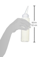 Clear plastic hair applicator bottle with measurement scales and precision tip