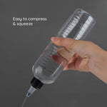 Adjustable twist-on top nozzle tip of the hair color applicator displaying leak proof mechanism