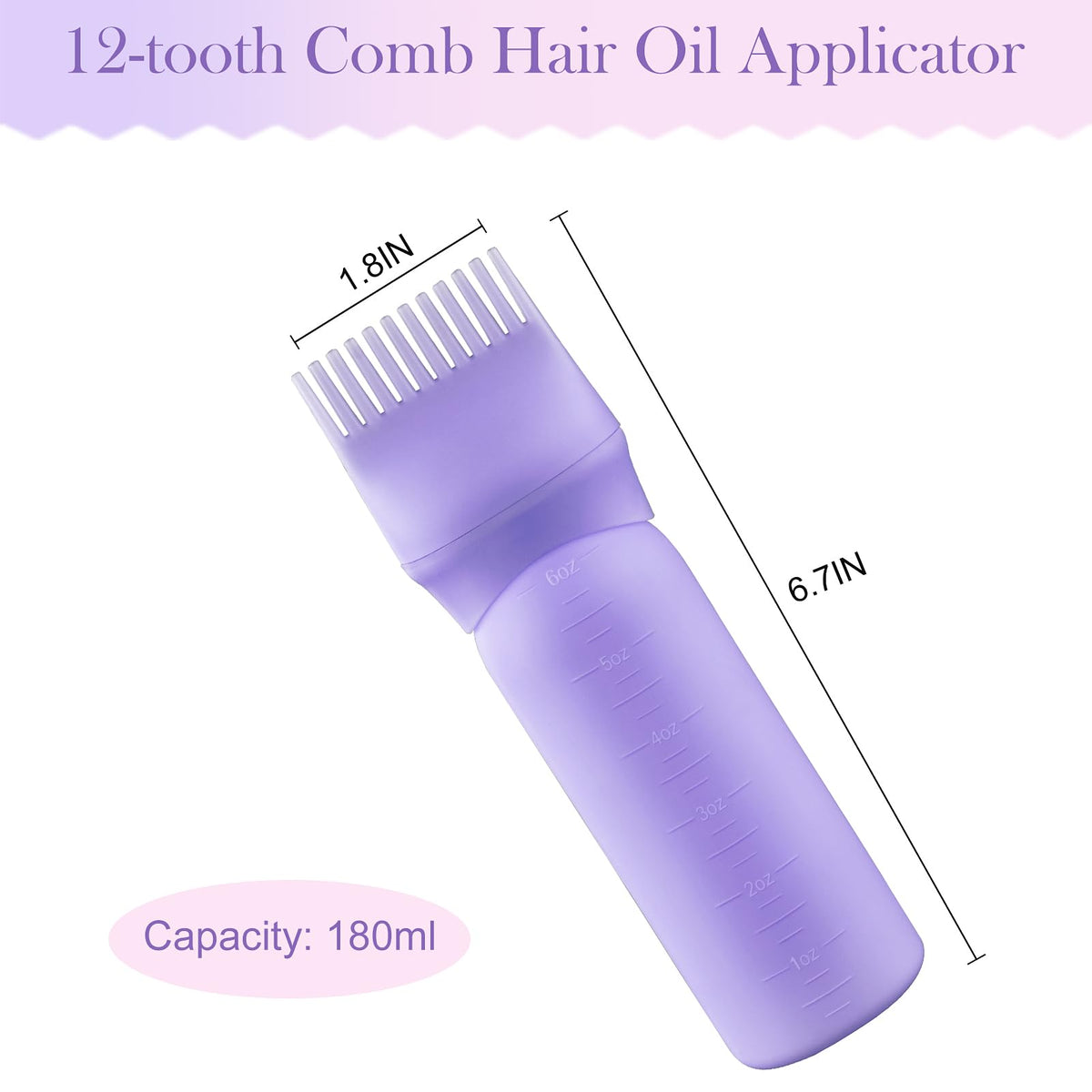 Squeezable hair oil applicator bottle with graduated scale markings for precision measurement