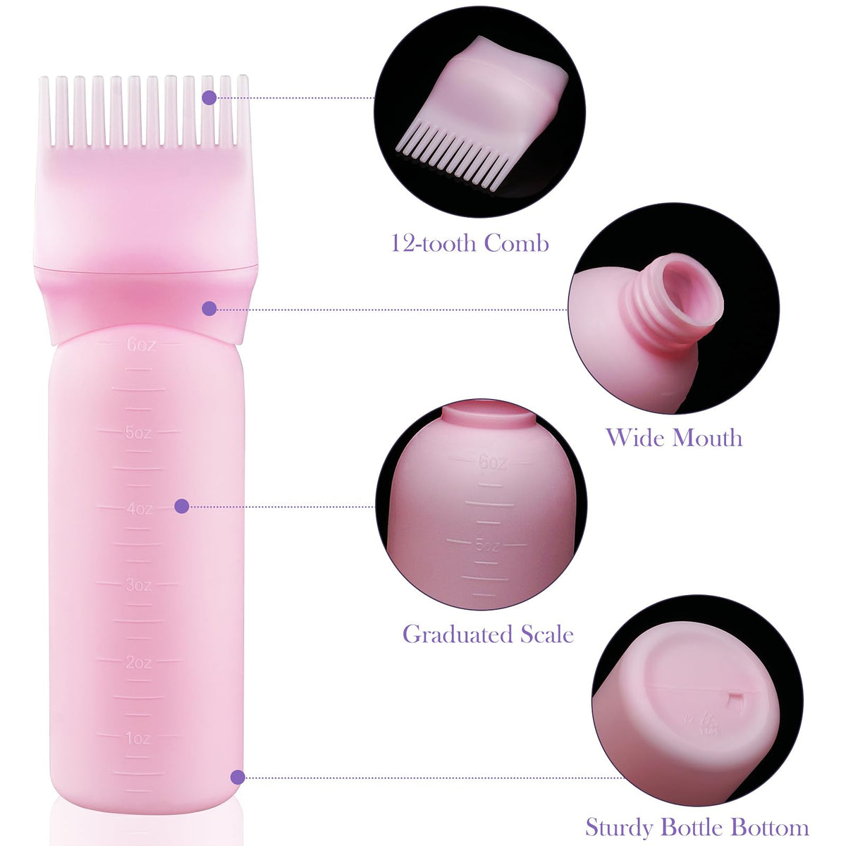 Three pack of premium washable plastic hair dye bottles for scalp oil treatments