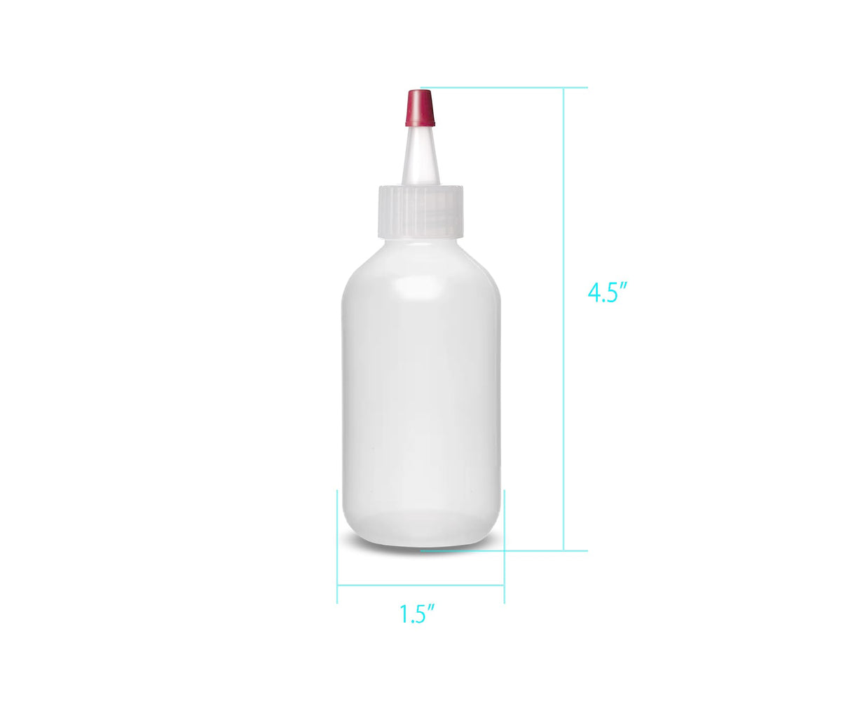 Pair of ljdeals LDPE squeeze bottles for hair color and craft applications standing vertically.