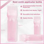 Side perspective of the pink six ounce hair oil dispenser bottle detailing the precise measurement scale.