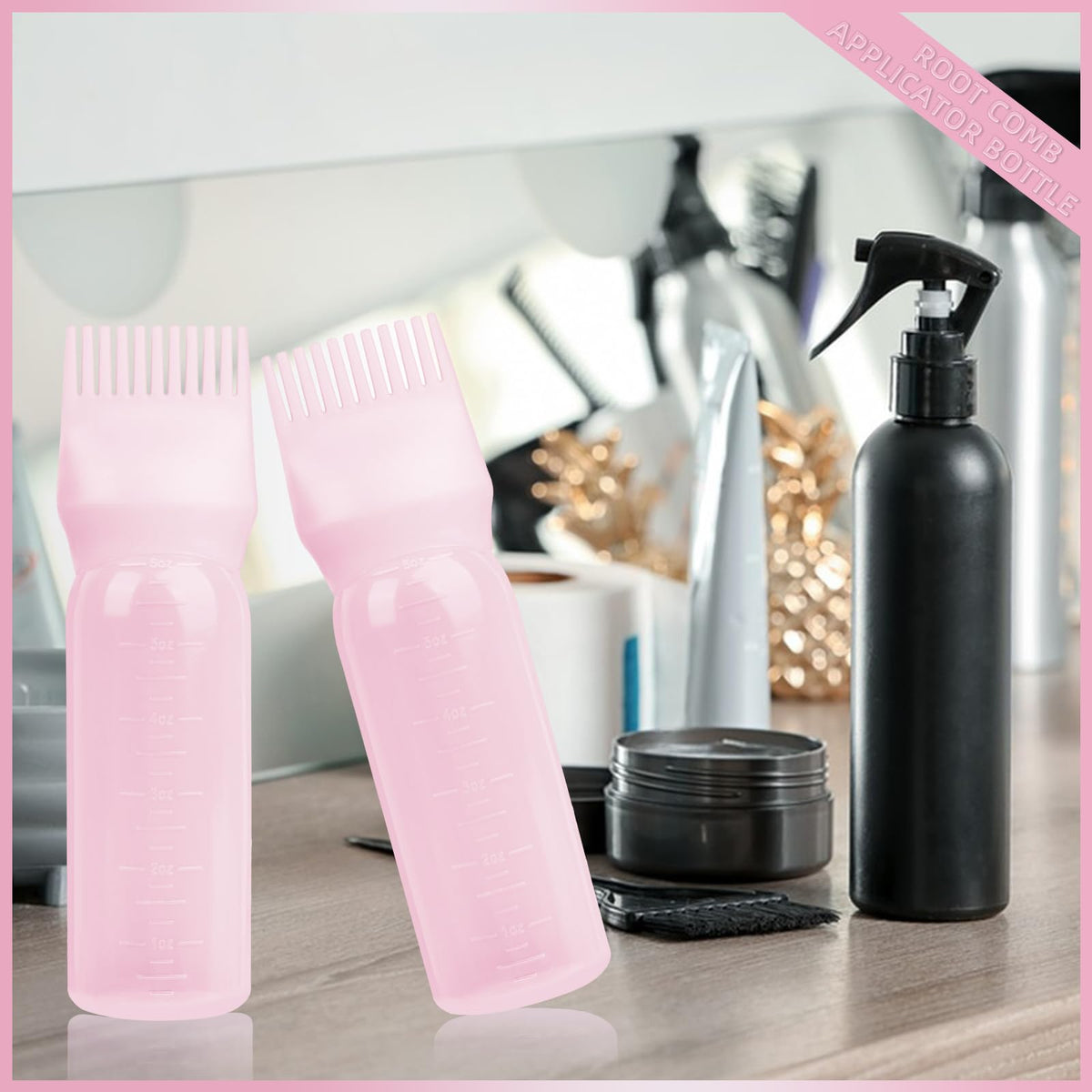Two pack bundle of the pink BLAAROOM hair coloring and oiling applicator tools resting on a clean surface.