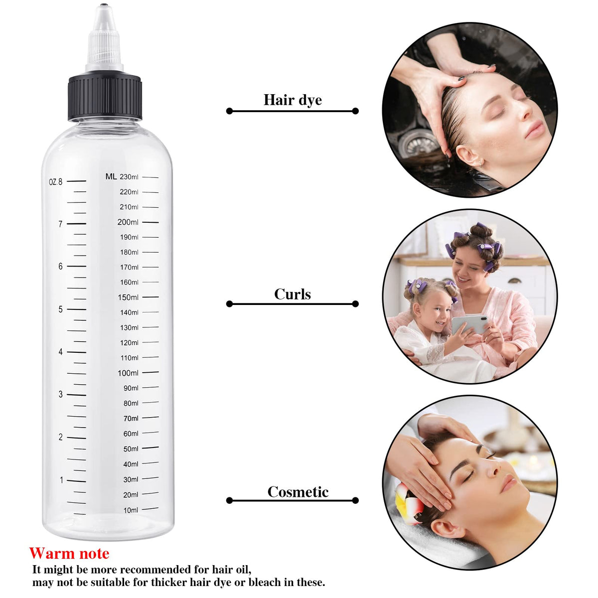 Flexible plastic body of BESARME hair squeeze bottle being compressed for flow control.