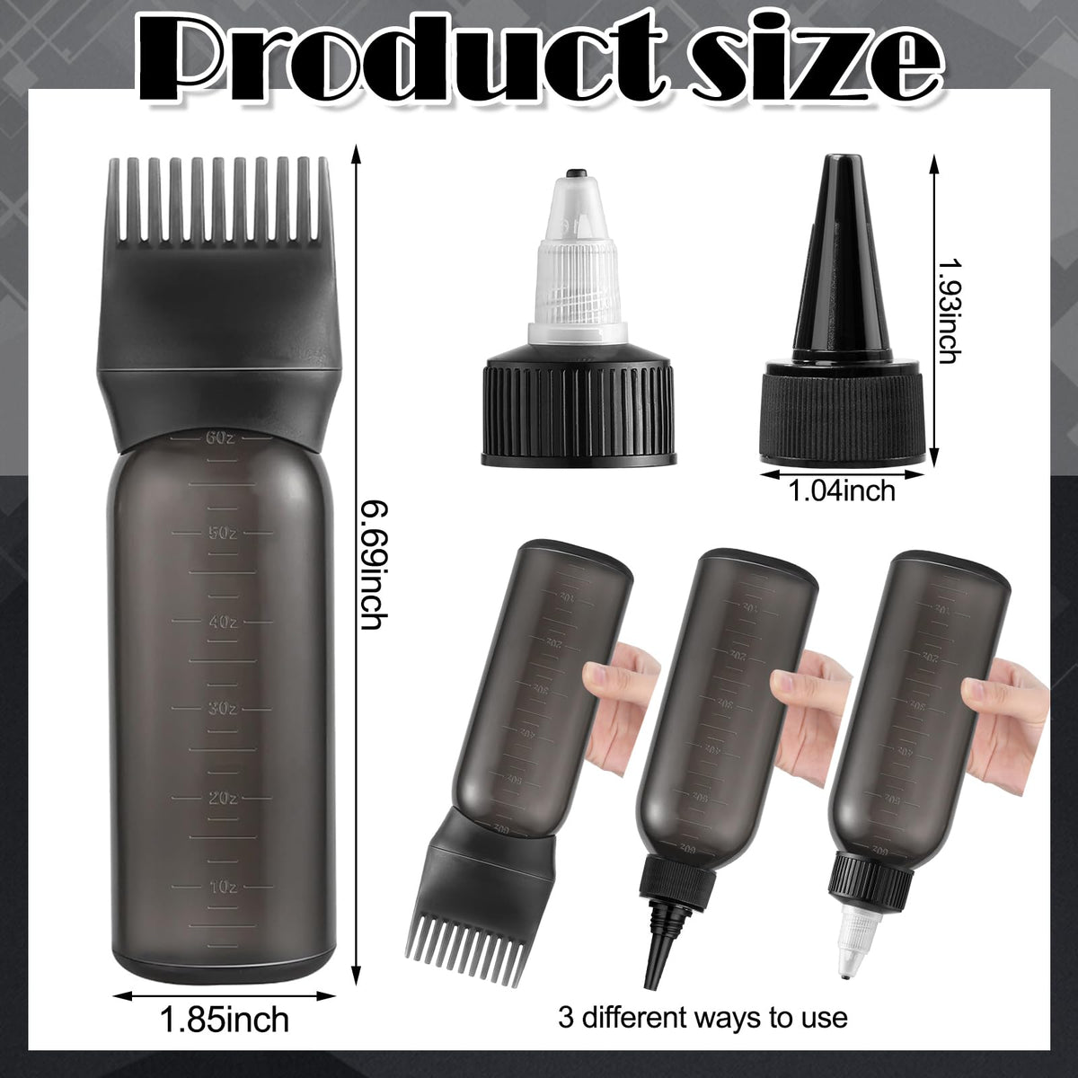 FXSPLCZ hair oiling bottle with the specialized root comb attachment cap secured on top for targeted scalp oiling.