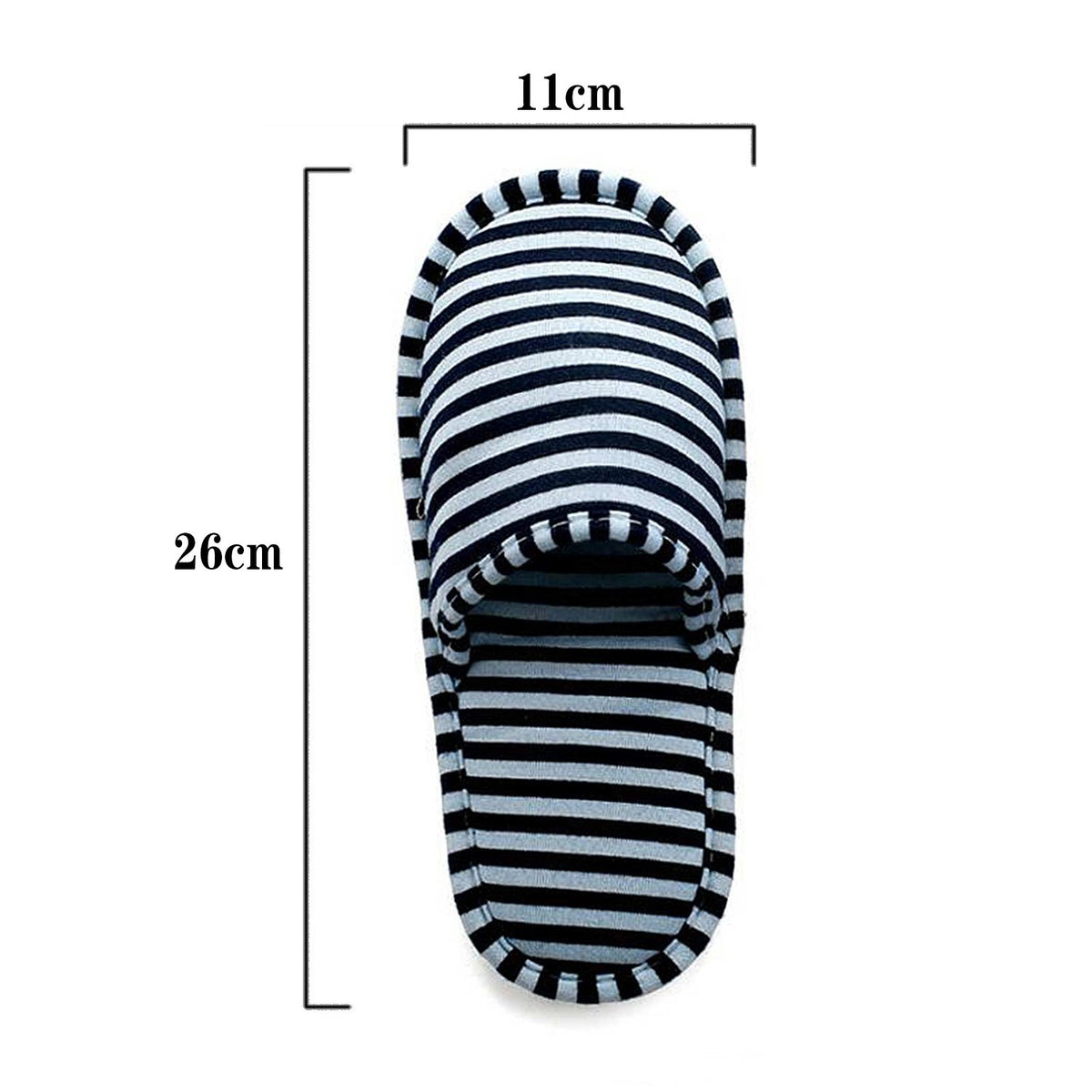 Unisex striped spa slippers displayed on wooden floor