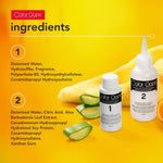 Side view of Developlus color remover packaging highlighting the aloe and soy protein ingredients.