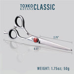 Everlong Tokko Katana 6.5 inch dual shear kit resting inside its protective leather case