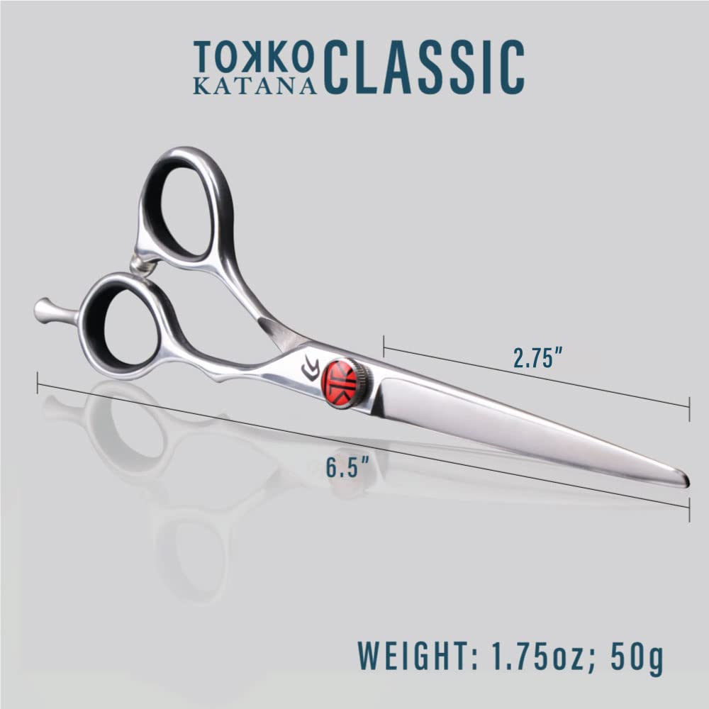 Everlong Tokko Katana 6.5 inch dual shear kit resting inside its protective leather case