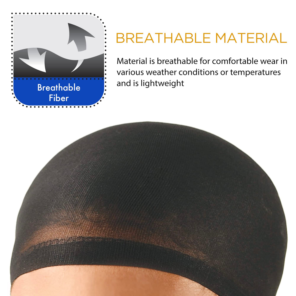 Model demonstrating secure fit of Donna black wig liner