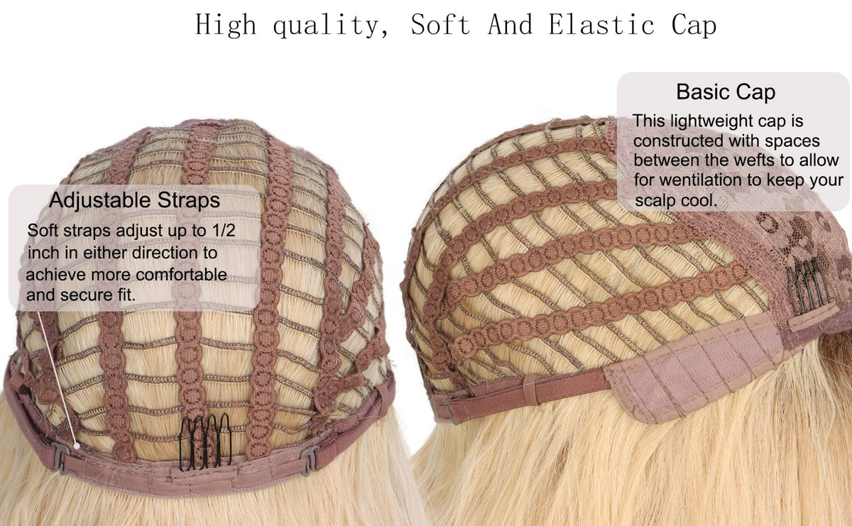 Packaging contents showing the imported ash blonde wavy wig and free cap set