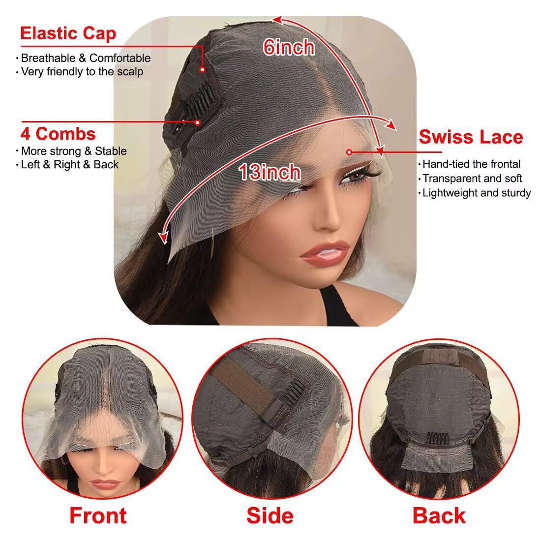 High definition Swiss lace detail of imported CIYOO virgin human hair piece for women