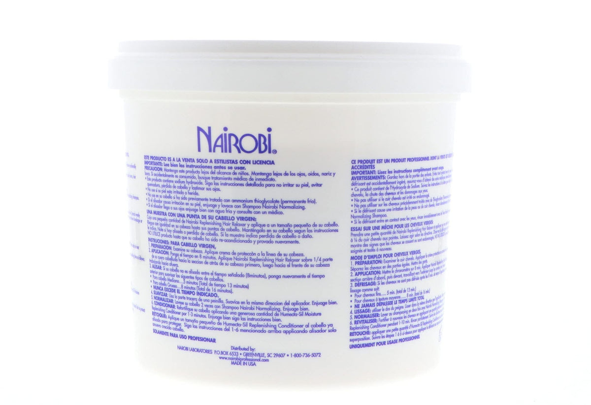 Nairobi professional hair relaxer ingredients and usage instruction label