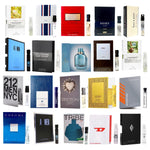Assorted designer fragrance vials for men in travel pouch