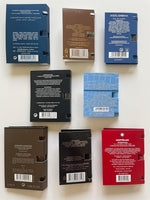 Travel friendly men's perfume sampler set layout
