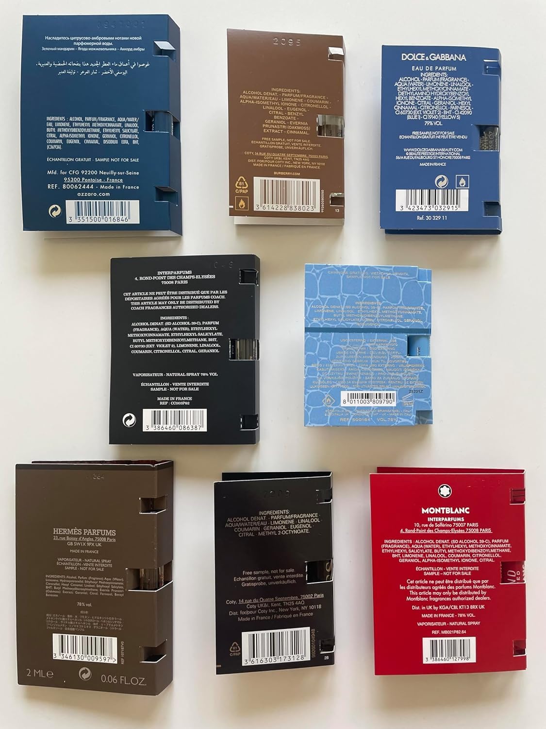 Travel friendly men's perfume sampler set layout