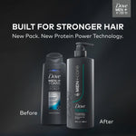 Close up of Dove Men Plus Care anti-dandruff bottle label