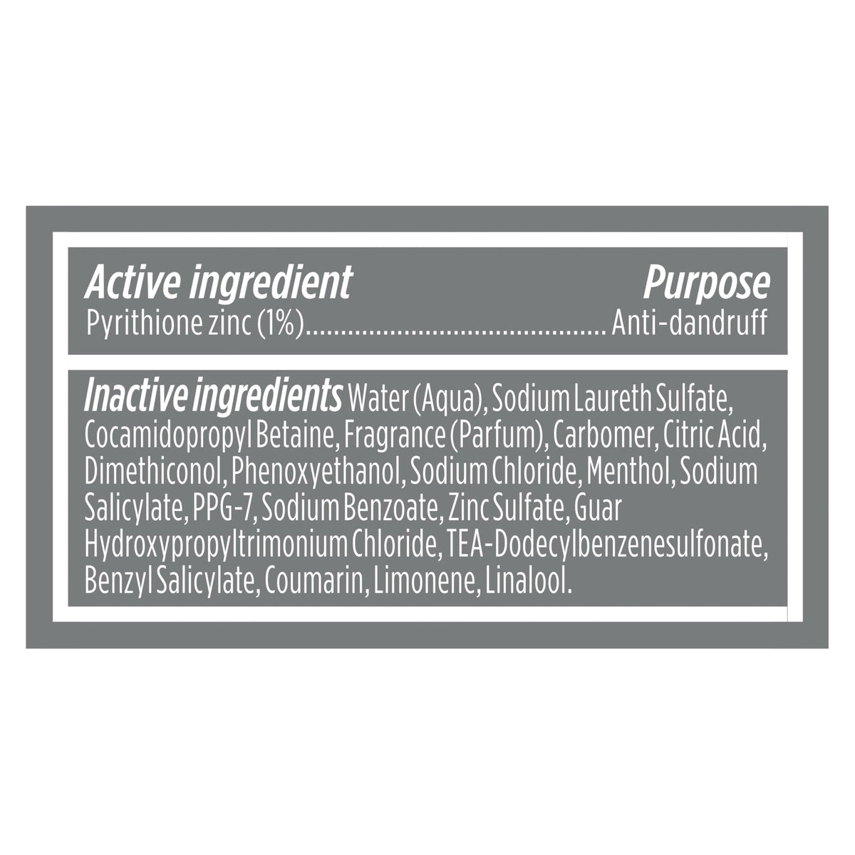 Text on Dove Men Plus Care bottle highlighting pyrithione zinc formula