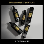 Texture shot of TRESemmé hyaluronic acid conditioner for silky hair results