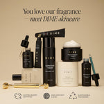 DIME Beauty imported vanilla and pomegranate fragrance collection display.