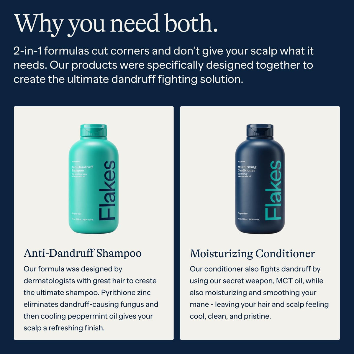 Flakes two percent pyrithione zinc shampoo bottle showing clear product label details.