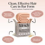 Eco friendly Kitsch Rice Water Shampoo Bar showing the zero waste solid design